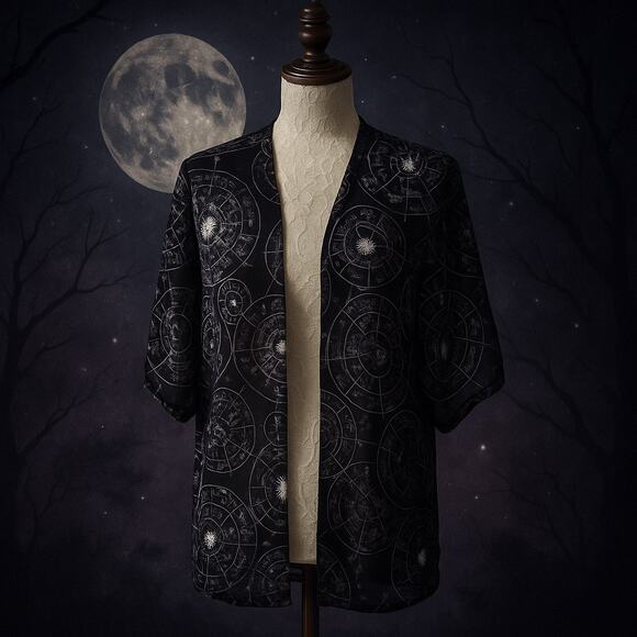 Blackheart spell circle sheer kimono cardigan gothic witchy small ( oversized ) - Picture 1 of 11